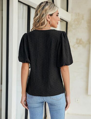 Blooming Jelly Women Dressy Casual Tops Business Work Blouses Summer Shirts Swiss Pot Puff Sleeve V Neck Outfits 2024 in Saudi Arabia