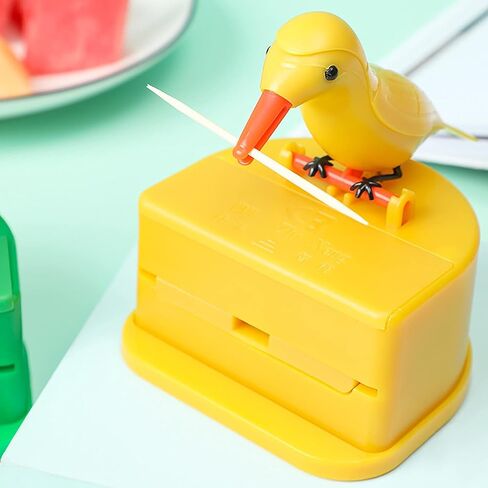 Galepromot Yellow Woodpecker Toothpick Dispenser, Bird Toothpick Dispenser, Kitchen Decoration, Cute Little Bird Push-Type Automatic Toothpick Holder with a Toothpick Box Toothpick Holders in Saudi Arabia
