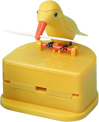 Galepromot Yellow Woodpecker Toothpick Dispenser, Bird Toothpick Dispenser, Kitchen Decoration, Cute Little Bird Push-Type Automatic Toothpick Holder with a Toothpick Box Toothpick Holders in Saudi Arabia