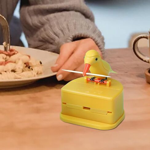 Galepromot Yellow Woodpecker Toothpick Dispenser, Bird Toothpick Dispenser, Kitchen Decoration, Cute Little Bird Push-Type Automatic Toothpick Holder with a Toothpick Box Toothpick Holders in Saudi Arabia