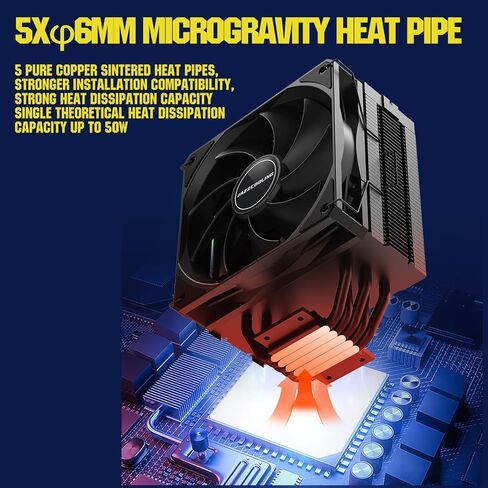 JAZZCOOLING HD500 وحدة المعالجة المركزية مبرد الهواء 5 أنابيب الحرارة 180 واط TDP وحدة المعالجة المركزية برودة لإنتل LGA 1700/1200/115X/20XX AMD AM5/AM4، 120 مم PWM مروحة 12V-4PIN التحكم التلقائي في اللوحة الأم مبرد الكمبيوتر in Kuwait