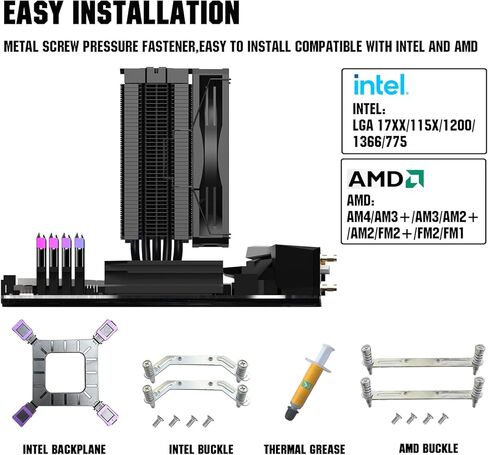 JAZZCOOLING HD500 وحدة المعالجة المركزية مبرد الهواء 5 أنابيب الحرارة 180 واط TDP وحدة المعالجة المركزية برودة لإنتل LGA 1700/1200/115X/20XX AMD AM5/AM4، 120 مم PWM مروحة 12V-4PIN التحكم التلقائي في اللوحة الأم مبرد الكمبيوتر in Kuwait