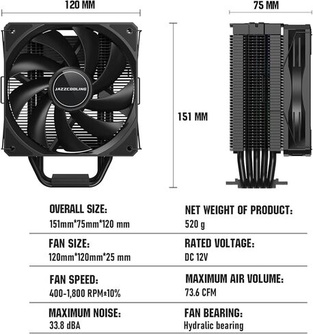 JAZZCOOLING HD500 وحدة المعالجة المركزية مبرد الهواء 5 أنابيب الحرارة 180 واط TDP وحدة المعالجة المركزية برودة لإنتل LGA 1700/1200/115X/20XX AMD AM5/AM4، 120 مم PWM مروحة 12V-4PIN التحكم التلقائي في اللوحة الأم مبرد الكمبيوتر in Kuwait