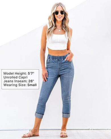 GRAPENT Pull On Jeans for Women High Waisted Skinny Capri Pants Trendy Stretch Denim Cropped Jeans Crop Jeggings Capris in Saudi Arabia