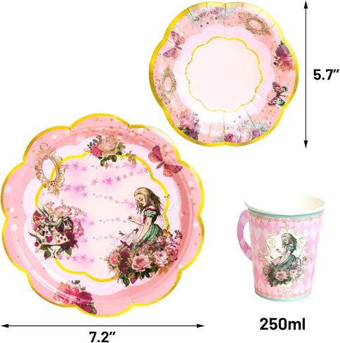 Alice and Wonderland Paper Plates and Cups Paper Saucers Mad Hatter Tea Party Alice Party Decorations Decor Baby Shower Birthday Favor Supplies in Saudi Arabia