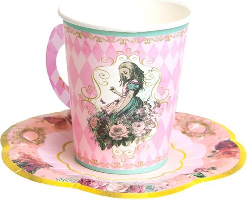 Alice and Wonderland Paper Plates and Cups Paper Saucers Mad Hatter Tea Party Alice Party Decorations Decor Baby Shower Birthday Favor Supplies in Saudi Arabia