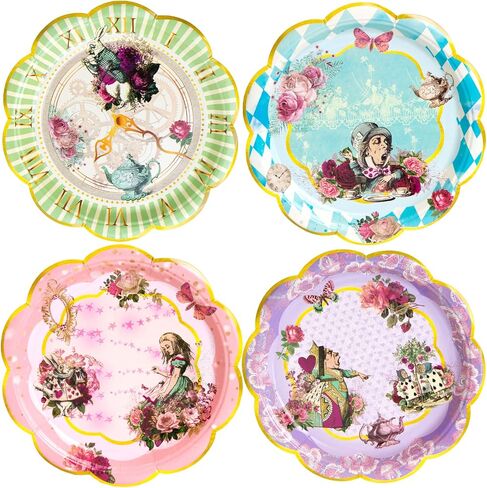 Alice and Wonderland Paper Plates and Cups Paper Saucers Mad Hatter Tea Party Alice Party Decorations Decor Baby Shower Birthday Favor Supplies in Saudi Arabia