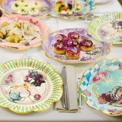 Alice and Wonderland Paper Plates and Cups Paper Saucers Mad Hatter Tea Party Alice Party Decorations Decor Baby Shower Birthday Favor Supplies in Saudi Arabia