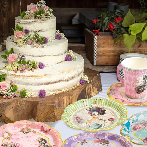 Alice and Wonderland Paper Plates and Cups Paper Saucers Mad Hatter Tea Party Alice Party Decorations Decor Baby Shower Birthday Favor Supplies in Saudi Arabia