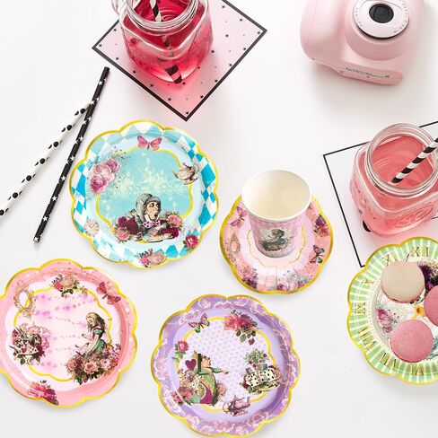 Alice and Wonderland Paper Plates and Cups Paper Saucers Mad Hatter Tea Party Alice Party Decorations Decor Baby Shower Birthday Favor Supplies in Saudi Arabia