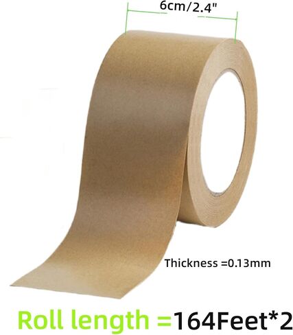 شريط ورق كرافت بني من trrcylp مقاس 2.4 بوصة × 328 قدم، شريط تعبئة سطحي غير مطلي قابل للكتابة لإخفاء الشحن، شريط إغلاق قابل لإعادة التدوير بنفسك in Kuwait
