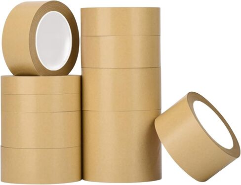 شريط ورق كرافت بني من trrcylp مقاس 2.4 بوصة × 328 قدم، شريط تعبئة سطحي غير مطلي قابل للكتابة لإخفاء الشحن، شريط إغلاق قابل لإعادة التدوير بنفسك in Kuwait