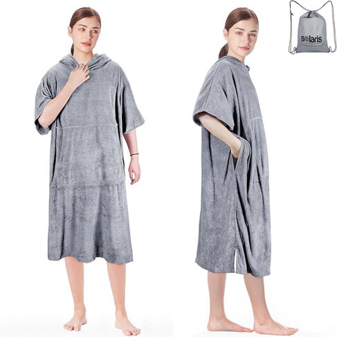 Solaris Surf Poncho Changing Towel Robe for Women Men, Lightweight Changing Robe with Packable Bags, Water Absorbent Wetsuit Beach Hoode Towel for Surfing Swimming in Kuwait