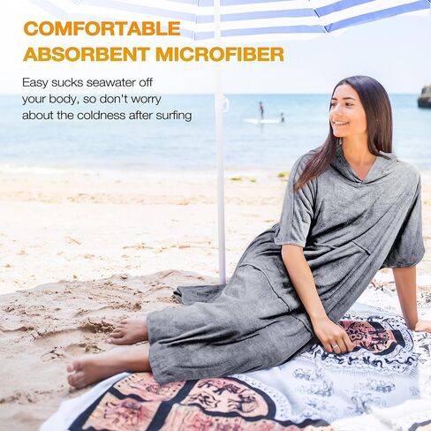 Solaris Surf Poncho Changing Towel Robe for Women Men, Lightweight Changing Robe with Packable Bags, Water Absorbent Wetsuit Beach Hoode Towel for Surfing Swimming in Kuwait