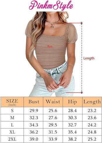 PINKMSTYLE ملابس نسائية ذات رقبة مربعة شبكية وأكمام قصيرة ملابس داخلية مشد علوية مثيرة للحفلات الموسيقية قمصان الحفلات in Kuwait