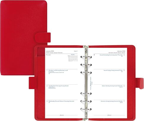 Filofax Saffiano Organizer, Personal Compact Size, Poppy - Cross-Grain, Leather-Look, Six Rings, Week-to-View Calendar Diary, Multilingual, 2024 (C022472-24) in Saudi Arabia