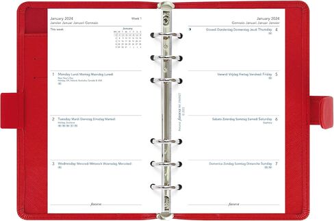Filofax Saffiano Organizer, Personal Compact Size, Poppy - Cross-Grain, Leather-Look, Six Rings, Week-to-View Calendar Diary, Multilingual, 2024 (C022472-24) in Saudi Arabia