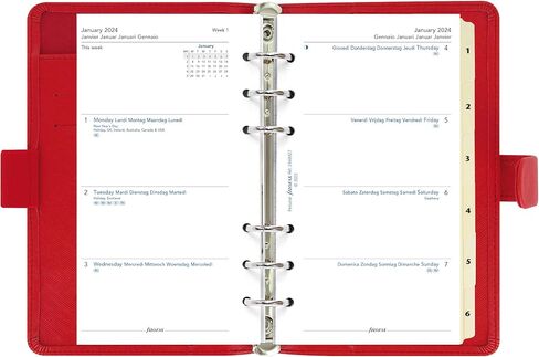 Filofax Saffiano Organizer, Personal Compact Size, Poppy - Cross-Grain, Leather-Look, Six Rings, Week-to-View Calendar Diary, Multilingual, 2024 (C022472-24) in Saudi Arabia