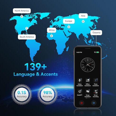 جهاز مترجم اللغة، مترجم لغة فوري ثنائي الاتجاه مع 139 لغة، شاشة لمس عالية الدقة 5.0 بوصة، جهاز مترجم غير متصل/صور/ذكاء اصطناعي لتعلم الأعمال أثناء السفر in Kuwait
