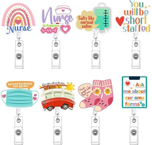 8 Pcs Funny Retractable Badge Reel Nurse Badge Reel Cute Nursing Badge Clip for Nurse Doctor Healthcare Assistant Gifts Nursing School Students Graduation Gifts in Saudi Arabia