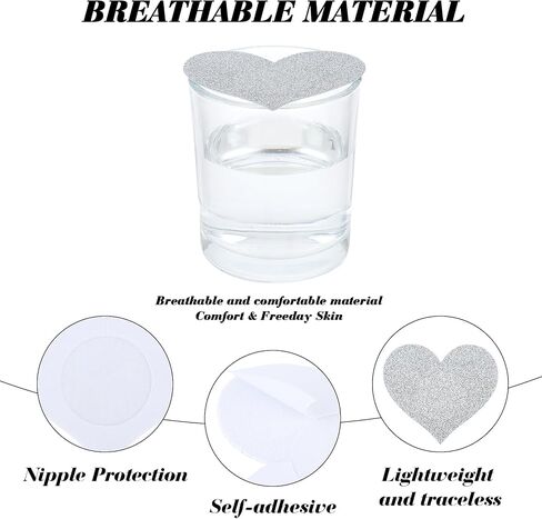 COMNICO Nipple Covers, 2 Pcs Breast Covers Self-Adhesive Heart Shape Glitters Pasties Nipple Stickers for Women Rave Party in Saudi Arabia
