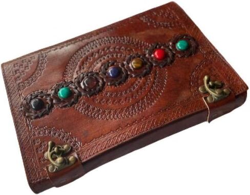 Leather Journal Book Seven Chakra Medieval Stone Embossed Handmade Book of Shadows Notebook Office Diary College Book Poetry Book Sketch Book 10 x 7 Inches (Brown) in Saudi Arabia
