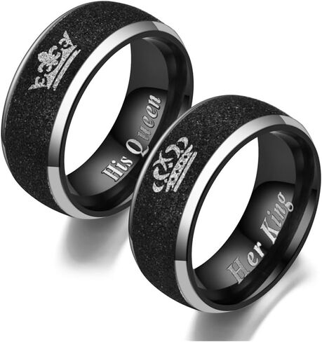 Couple Rings for Bf Gf His Queen Her King Ring Wedding Band Rings Matching Stainless Steel Couple Rings I Love You Rings Relationship Rings for Distance Jewelry Gifts in Saudi Arabia