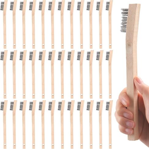 Sunnychicc 36 Pcs Stainless Steel Wire Brushes for Cleaning Wood Handle Wire Brush Set for Kitchen Machine Metal Rust Remover Dirt Paint Scrubbing in Saudi Arabia