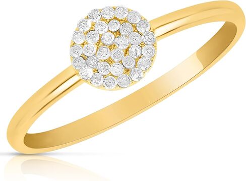 MAX + STONE Solid 10k Gold Pave Diamond Ring for Women | Round Shaped White & Yellow Gold Diamond Ring for Women | Real Diamond Promise Ring for Her Gold | Diamond Gold Ring Sizes 6-8 in Saudi Arabia