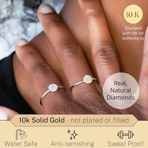 MAX + STONE Solid 10k Gold Pave Diamond Ring for Women | Round Shaped White & Yellow Gold Diamond Ring for Women | Real Diamond Promise Ring for Her Gold | Diamond Gold Ring Sizes 6-8 in Saudi Arabia
