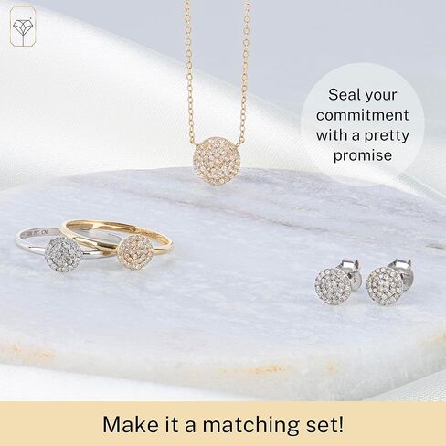 MAX + STONE Solid 10k Gold Pave Diamond Ring for Women | Round Shaped White & Yellow Gold Diamond Ring for Women | Real Diamond Promise Ring for Her Gold | Diamond Gold Ring Sizes 6-8 in Saudi Arabia