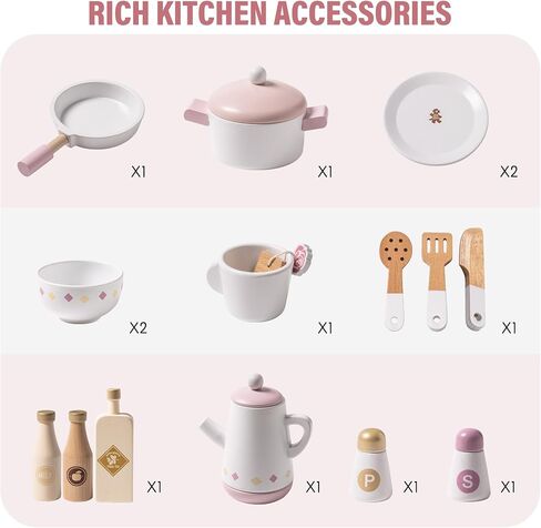 ROBOTIME Wooden Play Kitchen Set, Kids & Toddlers Kitchen Playset with Washing Machine, Toy Kitchen Set for Girls and Boys Ages 3+ (Pink) in Saudi Arabia
