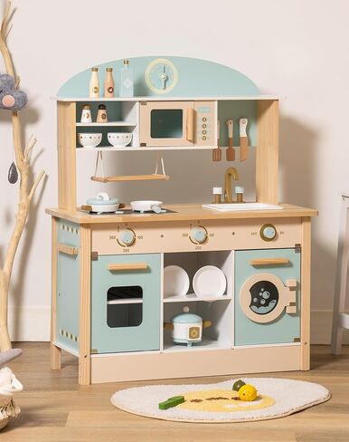 ROBOTIME Wooden Play Kitchen Set, Kids & Toddlers Kitchen Playset with Washing Machine, Toy Kitchen Set for Girls and Boys Ages 3+ (Pink) in Saudi Arabia