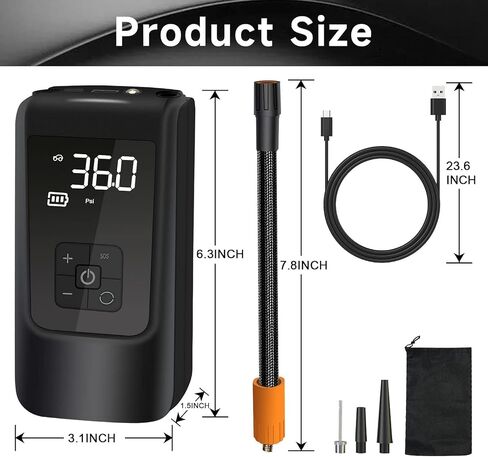MAIPAY Tire Inflator Portable Air Compressor,Tire Inflator with Digital Pressure Gauge,Cordless Air Compressor with Battery Powerd,150 PSI Portable Air Pump for Car, Motorcycle, Bike Tires in Saudi Arabia
