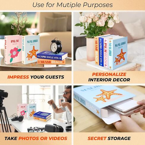 Excool Club Preppy Books Decor - 4 Pcs Preppy Decorative Books for Home Decor, Preppy Room Decor Aesthetic Fake Books for Bookshelf, Colorful Faux Books for Decoration, Trendy Coffee Table Books Set in Kuwait