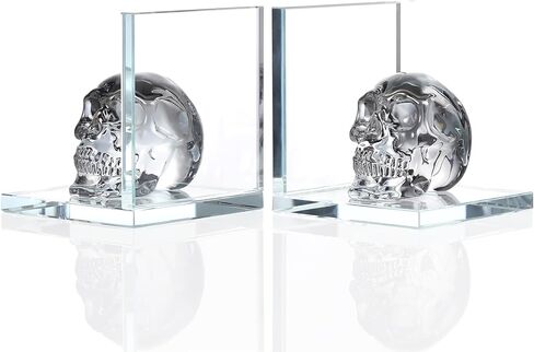 Book Ends for Shelves, Glass Bookends with Plating Multicolor Crystal Skull, Day of The Dead Decor, Non Skid Sturdy Crystal Decorative Bookends for Heavy Books, Office, Set of 2 in Saudi Arabia