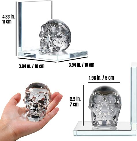 Book Ends for Shelves, Glass Bookends with Plating Multicolor Crystal Skull, Day of The Dead Decor, Non Skid Sturdy Crystal Decorative Bookends for Heavy Books, Office, Set of 2 in Saudi Arabia