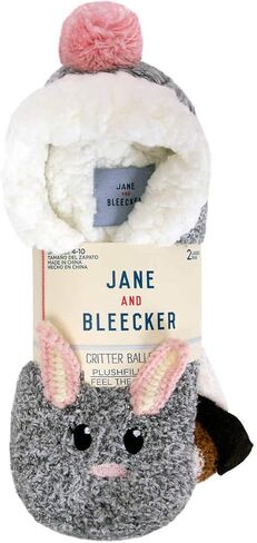 Jane Bleecker Womens 2 Pair Critter Socks, Grey_bunny/White_hound, 4-10 in Saudi Arabia