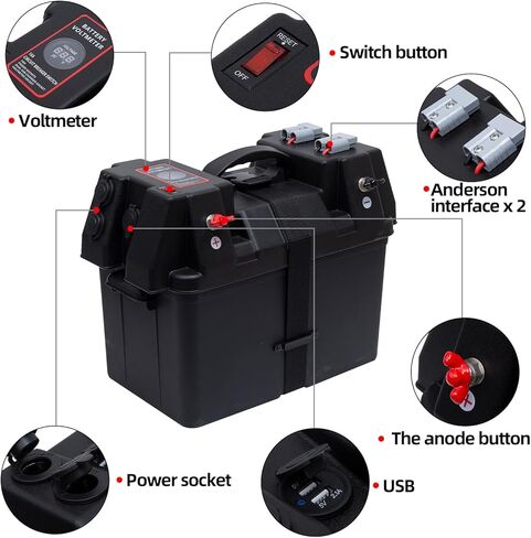 Homeon Wheels Trolling Motor Battery Marine Boat Smart Battery Box Power Center with 60A Fuse in Kuwait