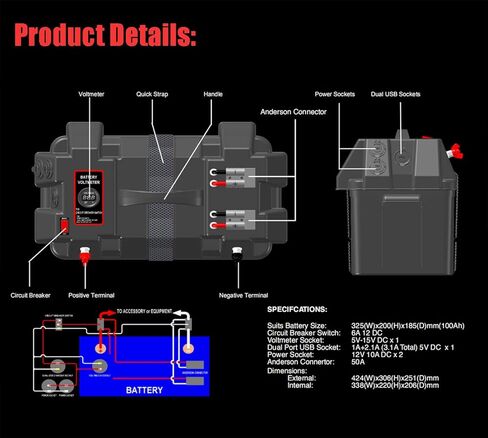 Homeon Wheels Trolling Motor Battery Marine Boat Smart Battery Box Power Center with 60A Fuse in Kuwait