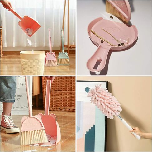 مجموعة مكنسة ومجارف صغيرة من كالولاري، 5 قطع، مكنسة صغيرة مع مجرفة للأطفال، مجموعة مجرفة مكنسة صغيرة مع منفضة غبار قابلة للتمديد لتنظيف المكتب وطاولة المنزل ولوحة المفاتيح in Kuwait