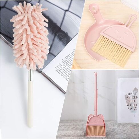 مجموعة مكنسة ومجارف صغيرة من كالولاري، 5 قطع، مكنسة صغيرة مع مجرفة للأطفال، مجموعة مجرفة مكنسة صغيرة مع منفضة غبار قابلة للتمديد لتنظيف المكتب وطاولة المنزل ولوحة المفاتيح in Kuwait