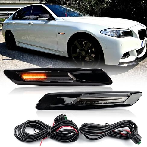 مصابيح علامة جانبية LED كهرمانية متتابعة من NSLUMO متوافقة مع سلسلة B'MW 5 F10 LCI 528i 530i 535i 550i عدسات مدخنة LED مصابيح إشارة الانعطاف الديناميكية مؤشر الوامض OEM استبدال حواف الحاجز in Kuwait