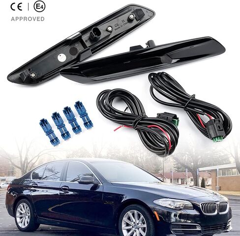 مصابيح علامة جانبية LED كهرمانية متتابعة من NSLUMO متوافقة مع سلسلة B'MW 5 F10 LCI 528i 530i 535i 550i عدسات مدخنة LED مصابيح إشارة الانعطاف الديناميكية مؤشر الوامض OEM استبدال حواف الحاجز in Kuwait