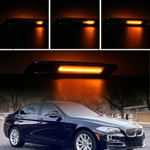 مصابيح علامة جانبية LED كهرمانية متتابعة من NSLUMO متوافقة مع سلسلة B'MW 5 F10 LCI 528i 530i 535i 550i عدسات مدخنة LED مصابيح إشارة الانعطاف الديناميكية مؤشر الوامض OEM استبدال حواف الحاجز in Kuwait