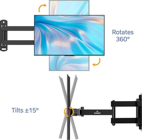 حامل جدار تلفزيون كامل الحركة من OKURMOUNT، دعامة أذرع مفصلية بإمالة دوارة، دوران تمديد قابل للتعديل على الحائط للتلفزيون، لمعظم أجهزة التلفاز ذات الشاشات المنحنية المسطحة مقاس 10-42 بوصة، بحد أقصى 200 × 200 مم حتى 44 رطلًا in Kuwait