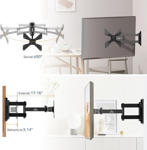 حامل جدار تلفزيون كامل الحركة من OKURMOUNT، دعامة أذرع مفصلية بإمالة دوارة، دوران تمديد قابل للتعديل على الحائط للتلفزيون، لمعظم أجهزة التلفاز ذات الشاشات المنحنية المسطحة مقاس 10-42 بوصة، بحد أقصى 200 × 200 مم حتى 44 رطلًا in Kuwait