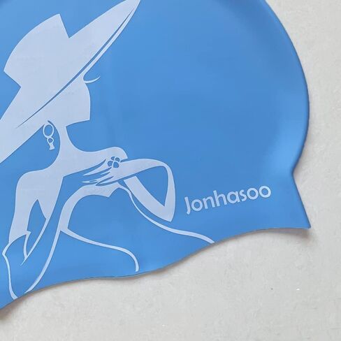 Jonhasoo Silicone Swim Cap for Women, Waterproof Long Hair Swimming Caps with Silhouette Printed in Saudi Arabia