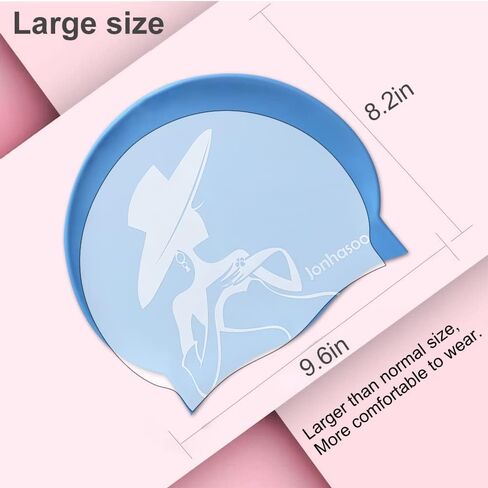 Jonhasoo Silicone Swim Cap for Women, Waterproof Long Hair Swimming Caps with Silhouette Printed in Saudi Arabia