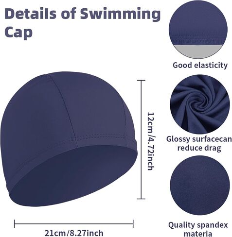 2 Pack Black & Dark Blue Swimming Cap Swimming Goggles for Both Adults & Kids Fabric Durable Non-Waterproof Cloth Swimming Pool Cap No leaking Anti Fog UV Protection Goggles, with Nose Clip, Ear plugs in Kuwait